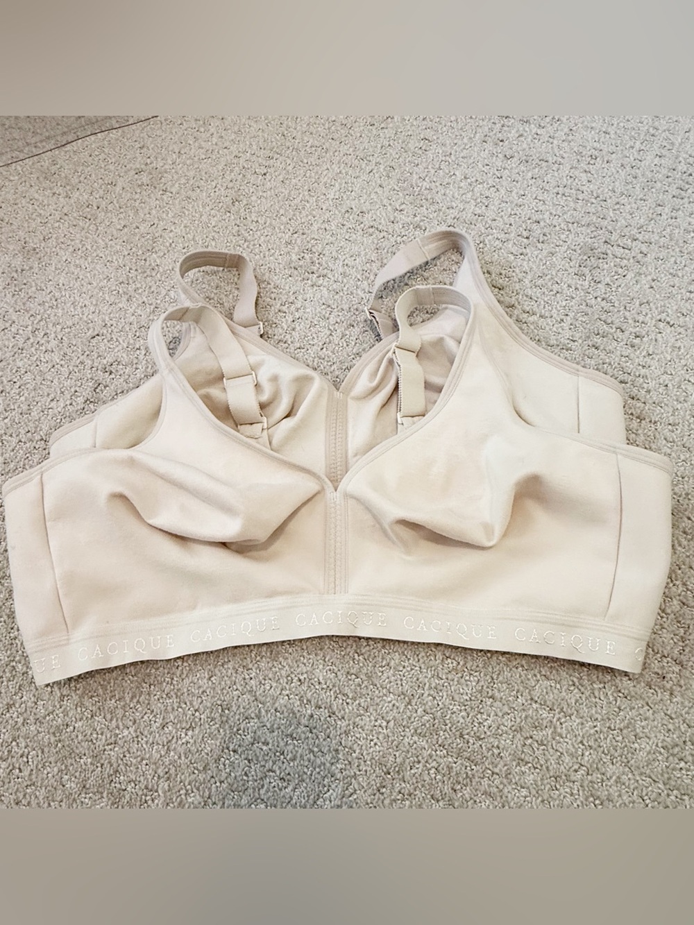 Cacique Cotton No Wire Bra Beige Comfort Solution Soft Natural Sz 48D Lot 2x